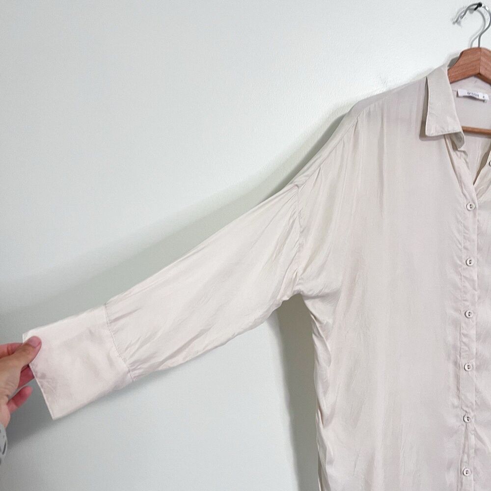 Dissh Oversized Satin Like Button Up Shirt Cream AU 12 US 8 Cupro Blend Neutral - Picture 6 of 12